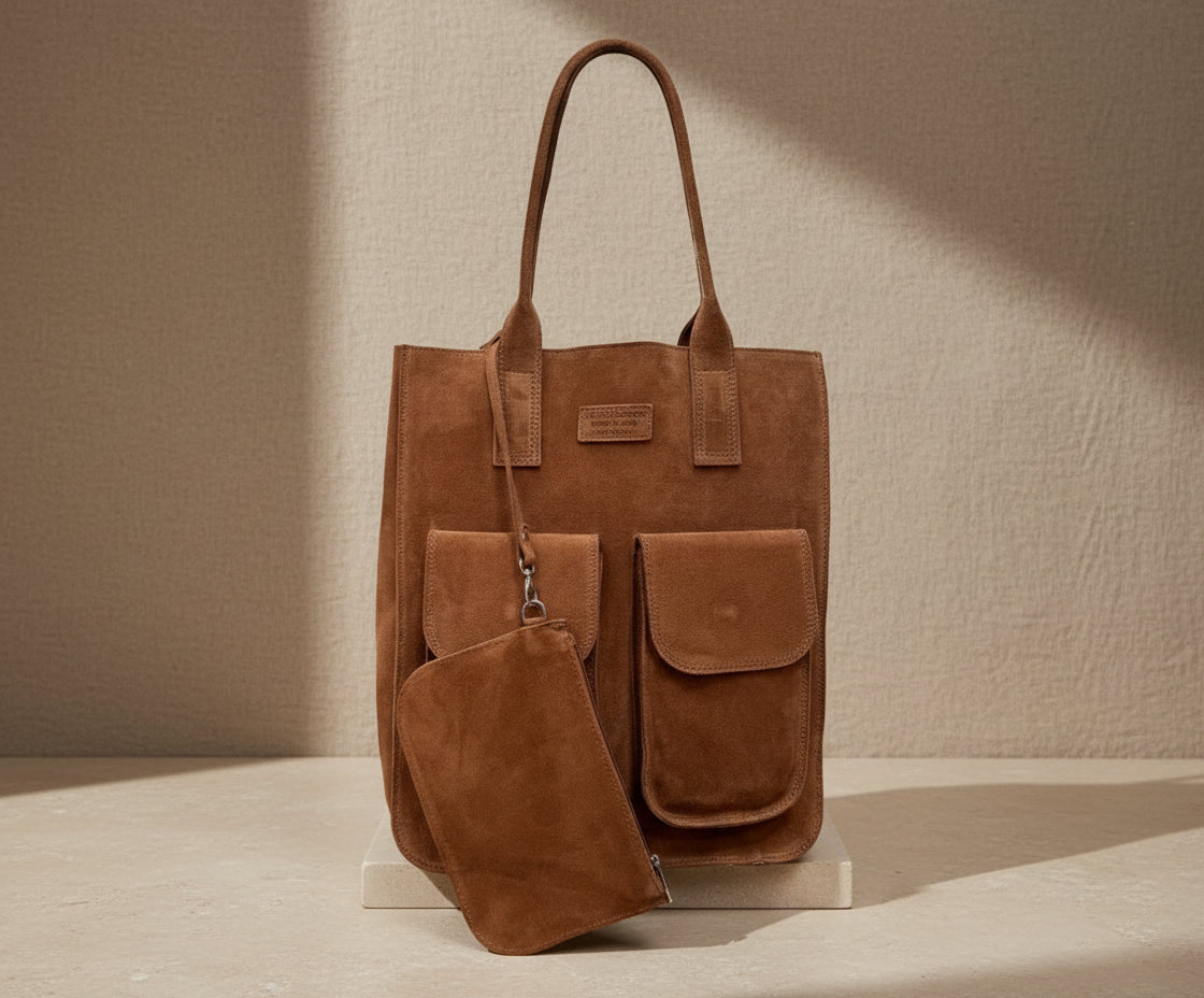 Porta Romana Bag –  Ampia Shopper (Cammello) in pelle scamosciata Made in Italy