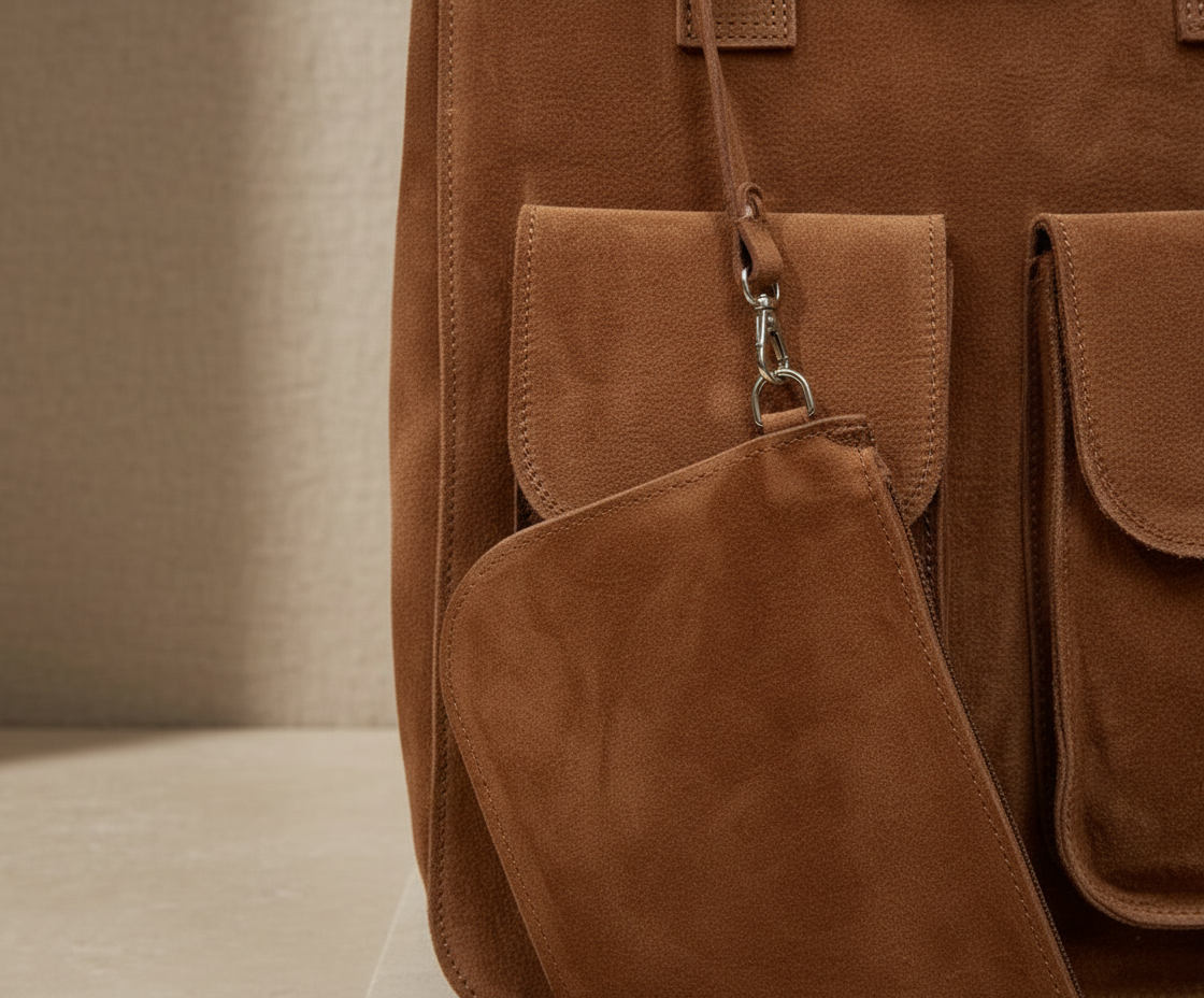 Porta Romana Bag –  Ampia Shopper (Cammello) in pelle scamosciata Made in Italy