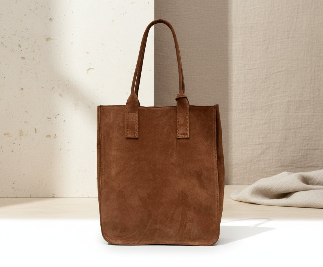 Porta Romana Bag –  Ampia Shopper (Cammello) in pelle scamosciata Made in Italy