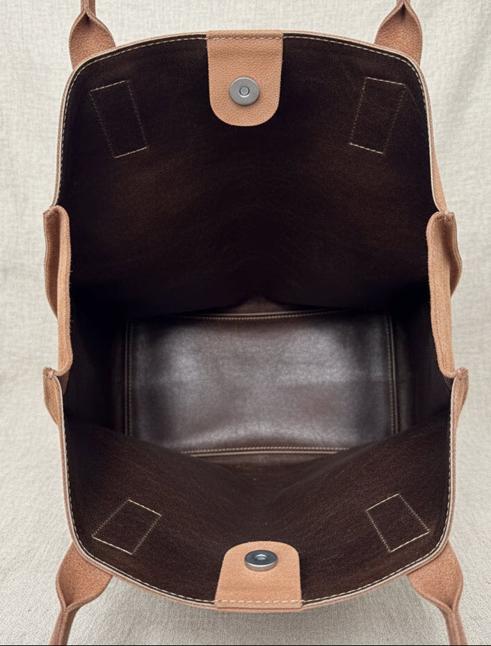 Porta Romana Bag –  Ampia Shopper (Cammello) in pelle scamosciata Made in Italy