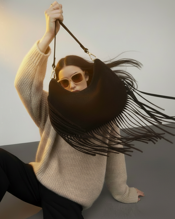 Mood Cocktail – Mini bag (Nera) in camoscio con frange