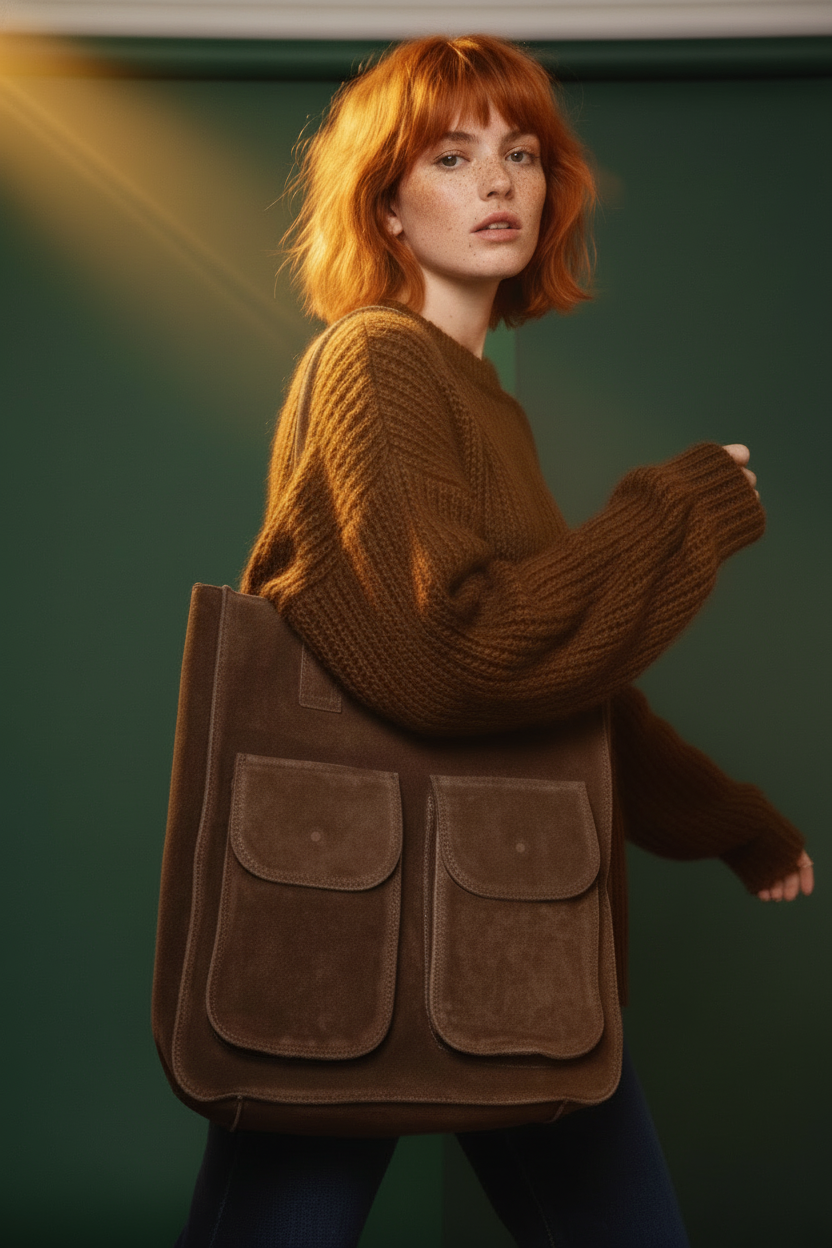 Porta Romana Bag –  Ampia Shopper (Testa di moro) in pelle scamosciata Made in Italy