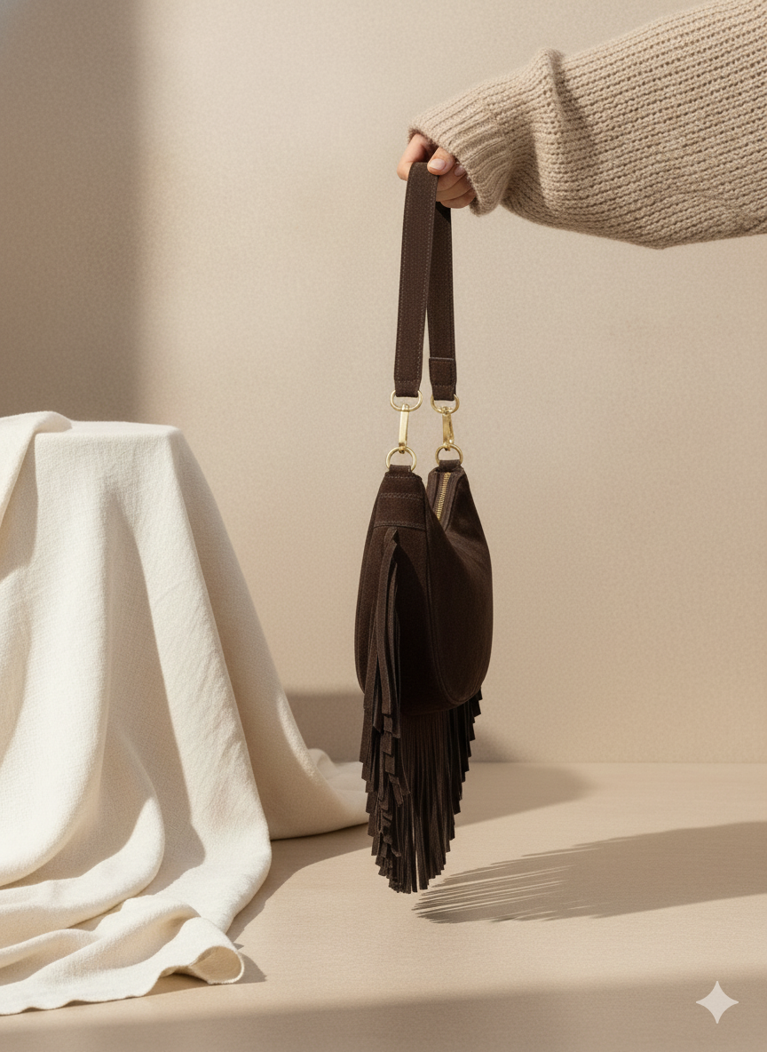 Mood Cocktail – Mini bag (Marrone) in camoscio con frange