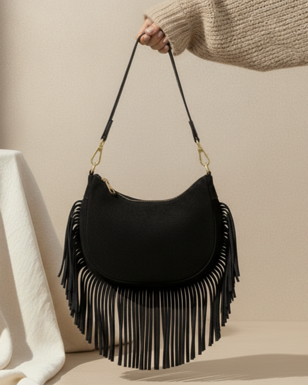 Mood Cocktail – Mini bag (Nera) in camoscio con frange