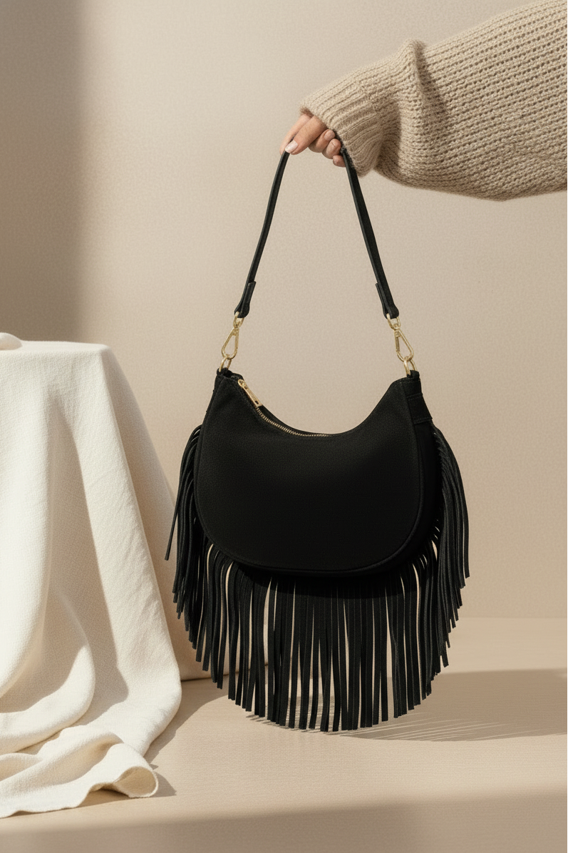 Mood Cocktail – Mini bag (Nera) in camoscio con frange