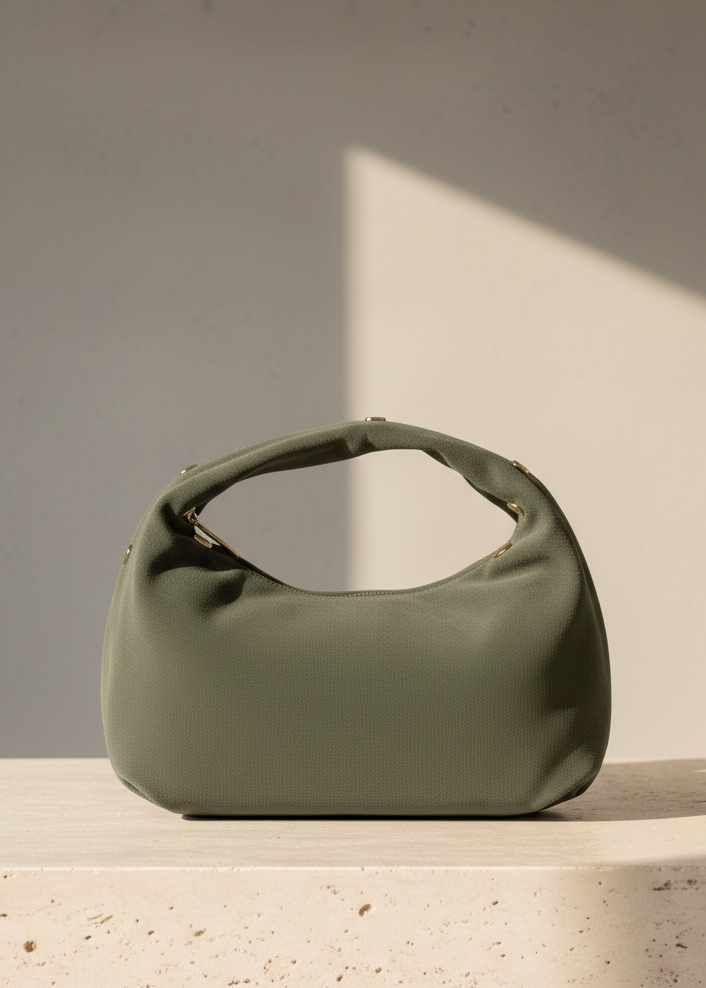 Mood Virgo – Borsa a Spalla in Suede (Salvia) con Borchie dorate