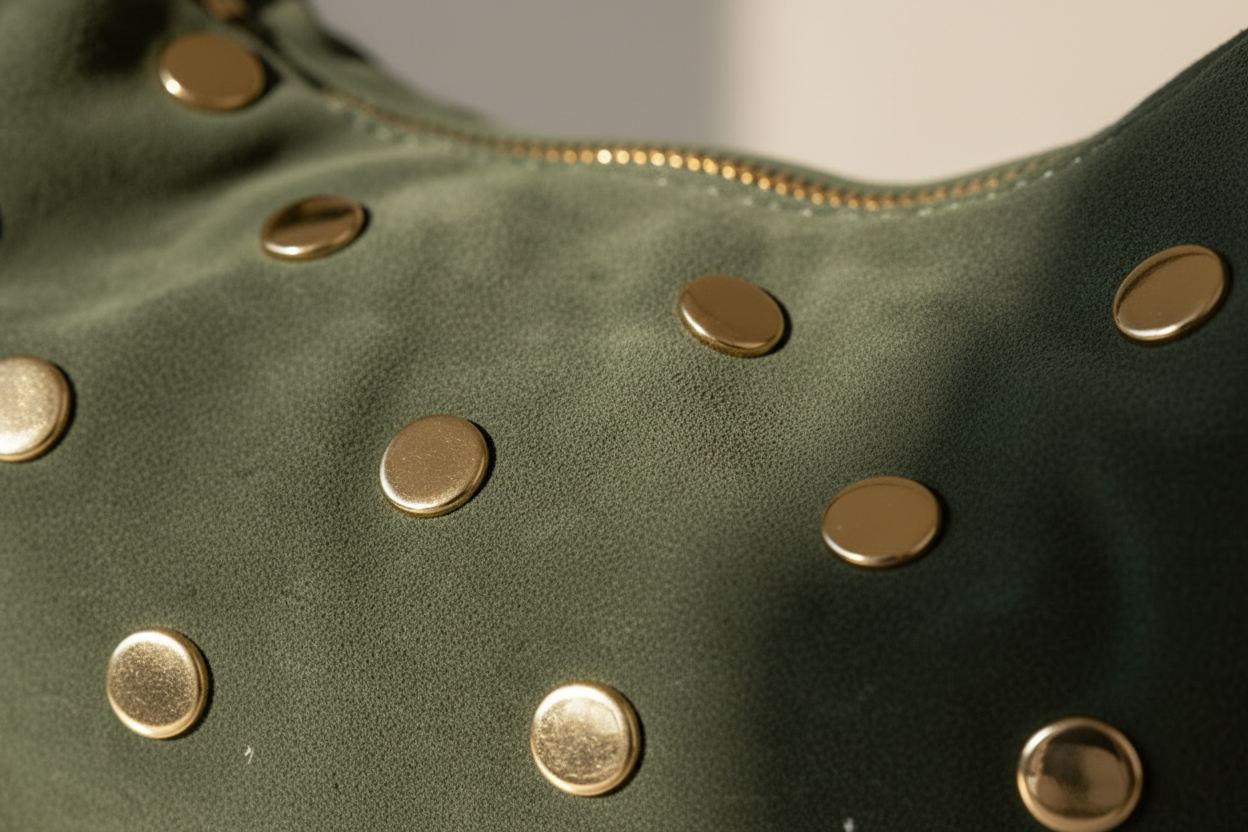 Mood Virgo – Borsa a Spalla in Suede (Salvia) con Borchie dorate