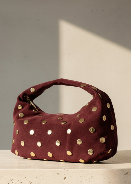 Mood Virgo – Borsa a Spalla in Suede (Bordeaux) con Borchie dorate