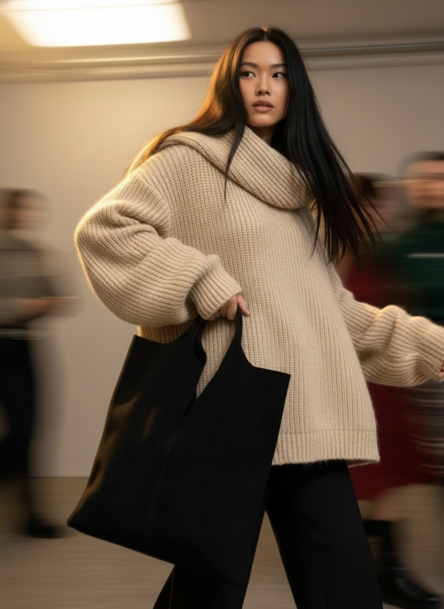 Mood NAVIGLI - Shopper NERA minimal in pelle scamosciata Made in Italy