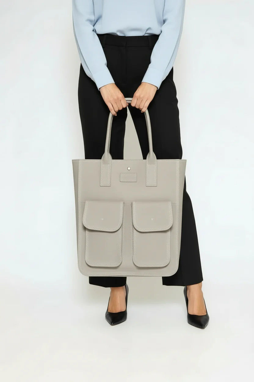 Porta Romana Bag –  Ampia Shopper (Grigia) in pelle scamosciata Made in Italy