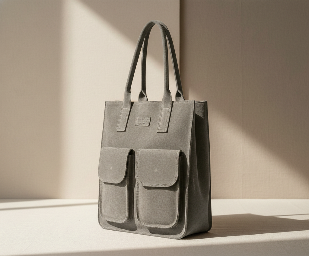 Porta Romana Bag –  Ampia Shopper (Grigia) in pelle scamosciata Made in Italy