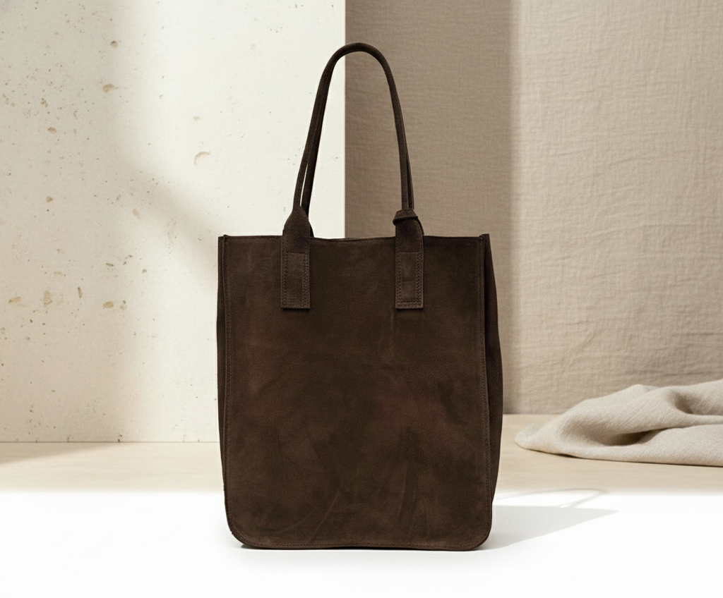 Porta Romana Bag –  Ampia Shopper (Testa di moro) in pelle scamosciata Made in Italy