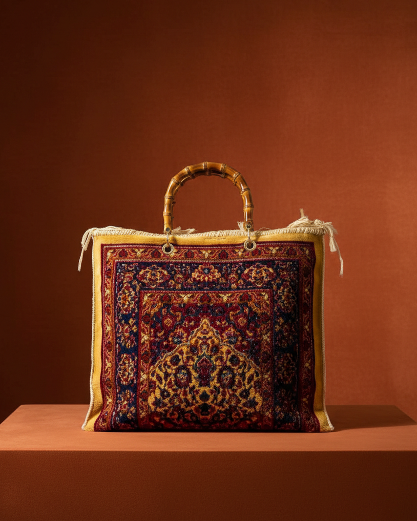 Limited Mood – Tote in tessuto effetto tappeto con dettagli gold