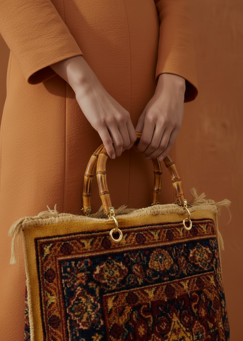 Limited Mood – Tote in tessuto effetto tappeto con dettagli gold