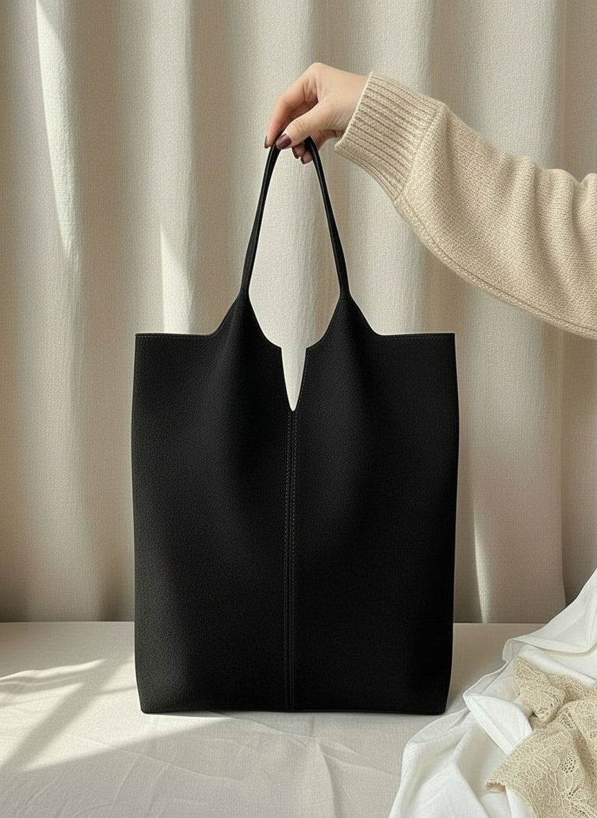 Mood NAVIGLI - Shopper NERA minimal in pelle scamosciata Made in Italy
