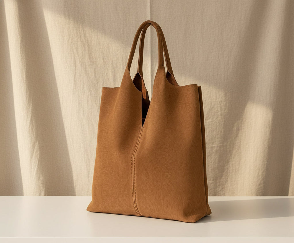 Mood NAVIGLI - Shopper CAMMELLO minimal in pelle scamosciata Made in Italy