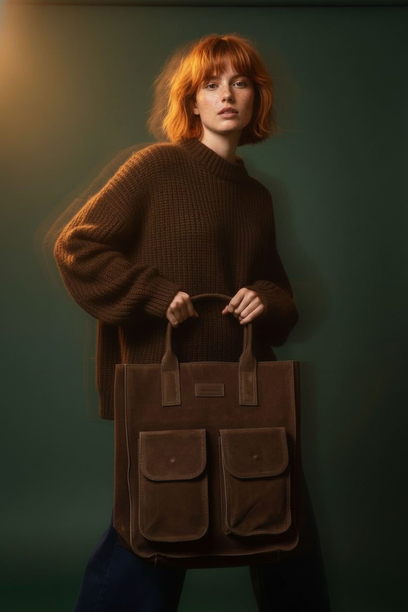 Porta Romana Bag –  Ampia Shopper (Cammello) in pelle scamosciata Made in Italy