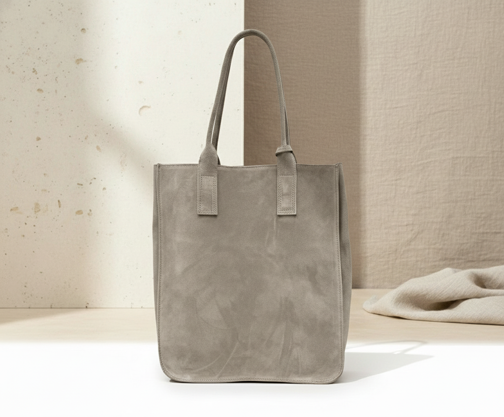 Porta Romana Bag –  Ampia Shopper (Grigia) in pelle scamosciata Made in Italy