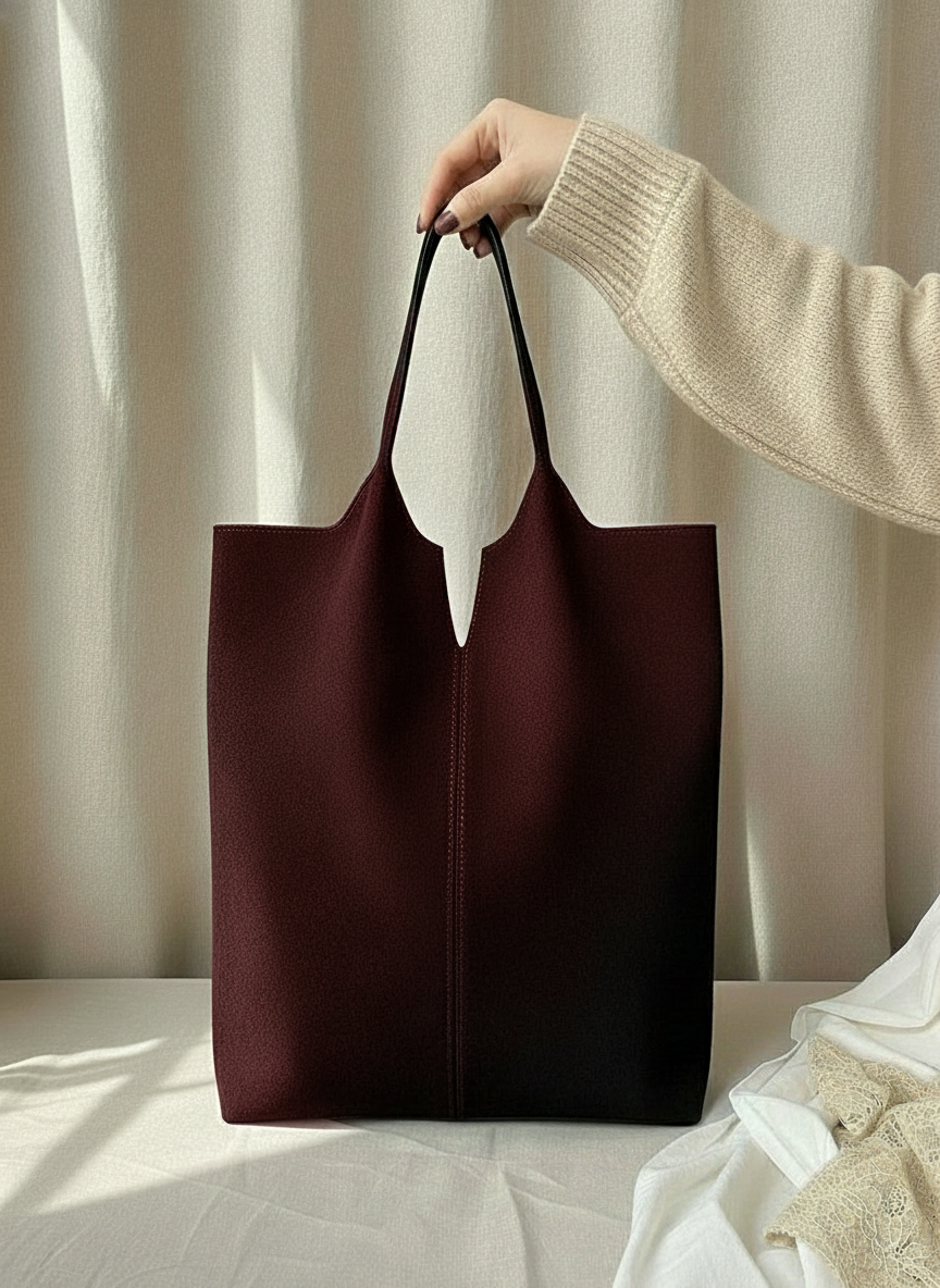 Mood NAVIGLI - Shopper (BORDEAUX) minimal in pelle scamosciata Made in Italy