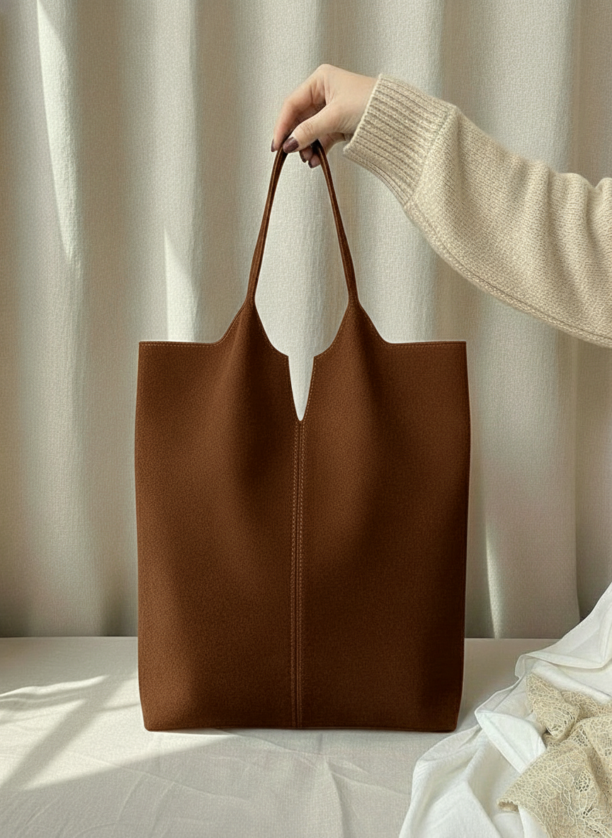 Mood NAVIGLI - Shopper CAMMELLO minimal in pelle scamosciata Made in Italy