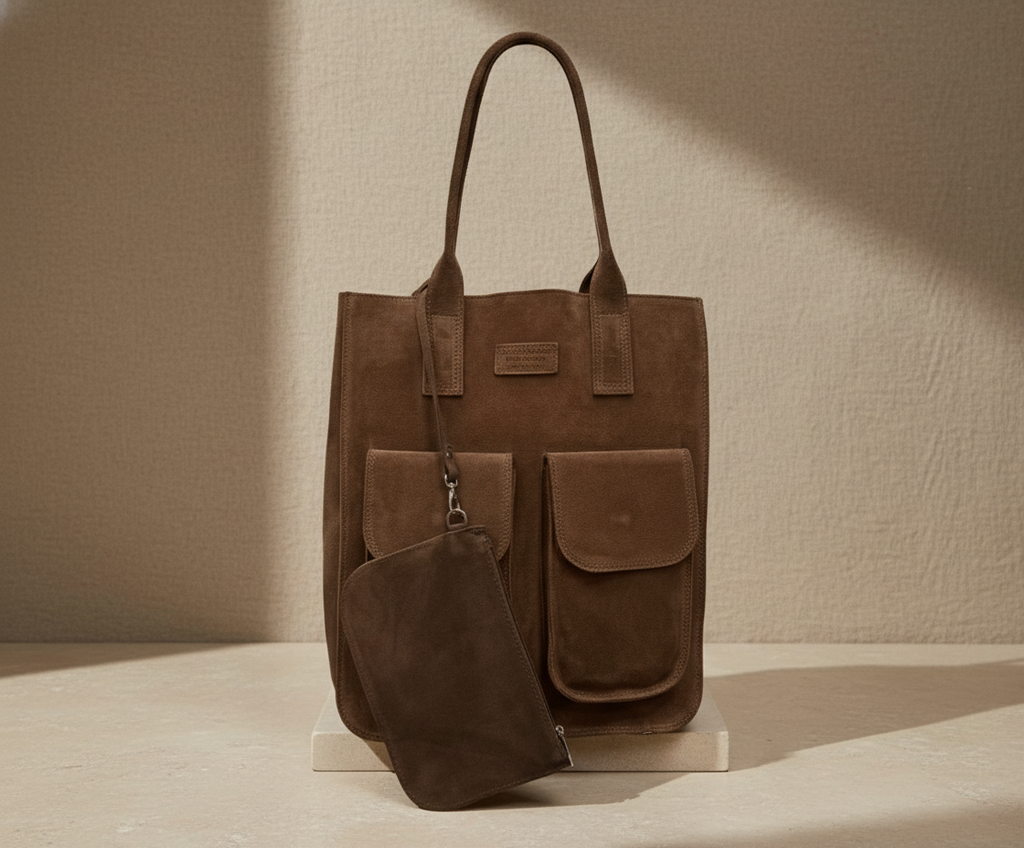 Porta Romana Bag –  Ampia Shopper (Testa di moro) in pelle scamosciata Made in Italy